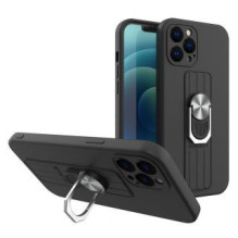 Hurtel Ring Case silikoninis dėklas su rankena pirštais ir stovu Xiaomi Redmi Note 10 / Redmi Note 10S juodas