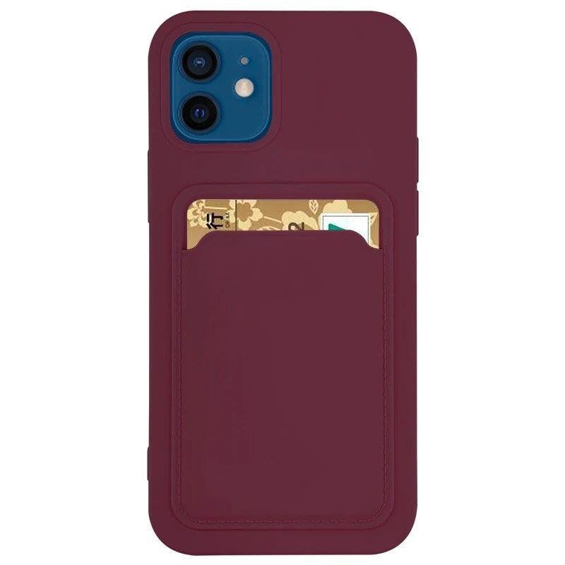 Hurtel Card Case Silicone Wallet Case with Card Slot Documents for Samsung Galaxy A72 4G Burgundy