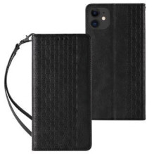 Hurtel Magnet Strap Case for iPhone 12 Pouch Wallet + Mini Lanyard Pendant Black