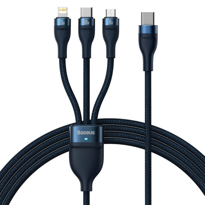 Baseus Baseus Flash Series II cable USB Type C / USB Type A - USB Type C / Lightning / micro USB 100 W 1.5 m blue (CASS0