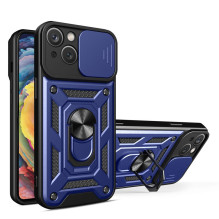 Hurtel Hybrid Armor Camshield case for iPhone 14 Plus armored case with camera cover blue