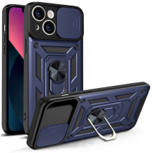 Hurtel Hybrid Armor Camshield case for iPhone 13 armored case with camera cover blue