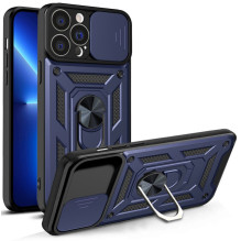 Hurtel Hybrid Armor Camshield case for iPhone 13 Pro armored case with camera cover blue