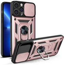 Hurtel Hybrid Armor Camshield case for iPhone 13 Pro armored case with camera cover pink