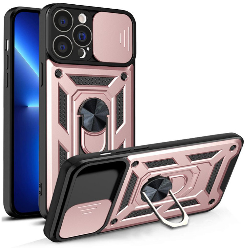 Hurtel Hybrid Armor Camshield dėklas, skirtas iPhone 13 Pro šarvuotas dėklas su rožiniu fotoaparato dangteliu