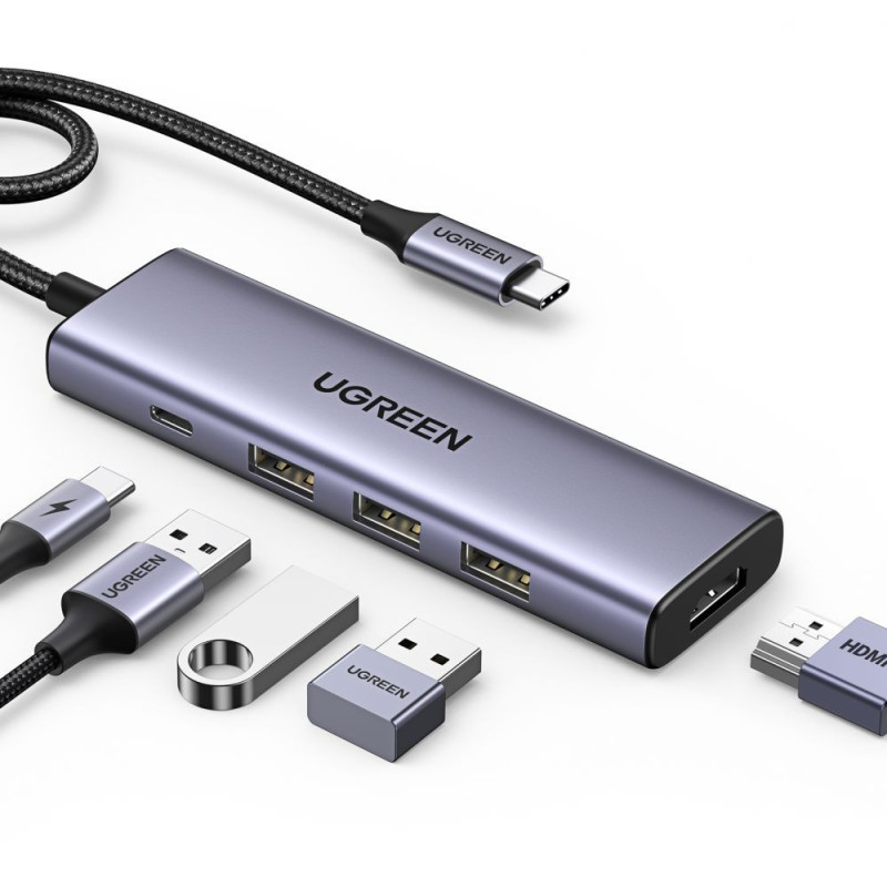 Ugreen Multifunctional HUB 5in1 USB-C - HDMI 1.4 / 3 x USB-A / USB-C PD 100W Ugreen CM511 - gray