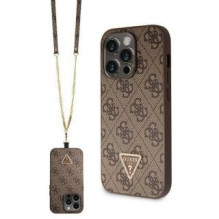 Guess Guess GUHCP14LP4TDSCPW case for iPhone 14 Pro - brown Crossbody 4G Metal Logo