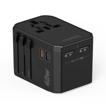 Choetech Choetech PD6045 USB-C USB-A 45W GaN kelioninis įkroviklis su JAV ES UK AU kištukais – juodas