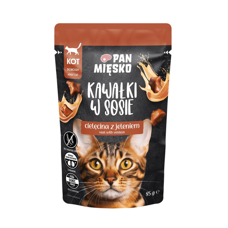 PAN MIĘSKO Pieces in sauce Veal with deer - wet cat food - 85g