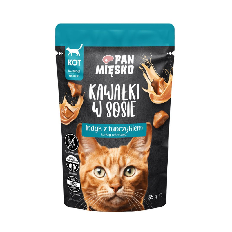 PAN MIĘSKO Pieces in sauce Turkey with tuna - wet cat food - 85g