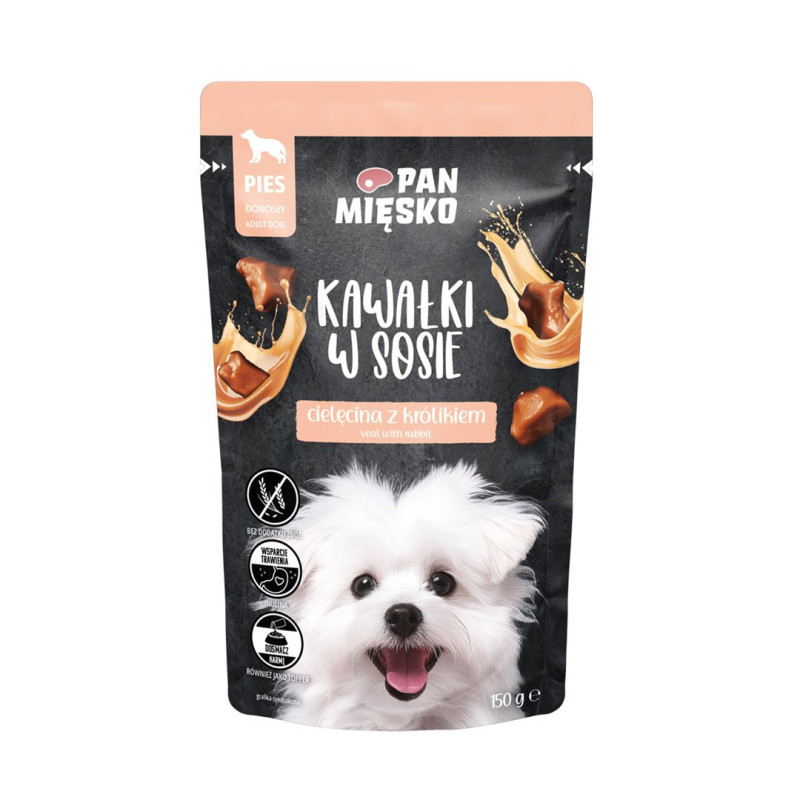 PAN MIĘSKO Pieces in sauce Veal with rabbit - wet dog food - 150g