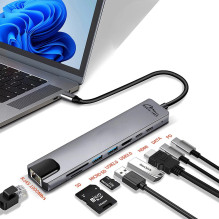 MEDIA-TECH USB TRANSPORTO PRIEMONĖS 8 IN 1 GIGA LAN HUB MT5046