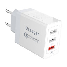 Sieninis įkroviklis, Essager, ECTQC3-FBB02, 3xUSB, 30W (balta)