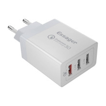 Sieninis įkroviklis, Essager, ECTQC3-FBB02, 3xUSB, 30W (balta)