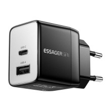 Sieninis įkroviklis, Essager, ECT33W-LJB01-Z, GaN, 1xUSB-A, 1xUSB-C, 33W (juodas)