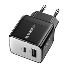 Sieninis įkroviklis, Essager, ECT33W-LJB01-Z, GaN, 1xUSB-A, 1xUSB-C, 33W (juodas)