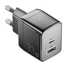 Sieninis įkroviklis, Essager, ECT33W-LJB01-Z, GaN, 1xUSB-A, 1xUSB-C, 33W (juodas)