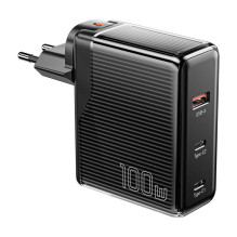 Sieninis įkroviklis, Essager, ECT2CA-ZXB01-Z, GaN, USB-A, USB-C 100W (juoda)