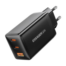 Sieninis įkroviklis, Essager, ECTAC-DYB01-Z, GaN, 2xUSB-C, USB-A, 67W (juodas)