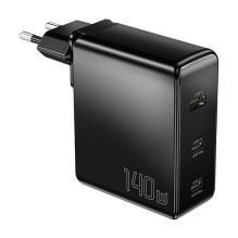 Sieninis įkroviklis, Essager, ECT2CA-MQB01-Z, 2xUSB-C, USB-A, 140W (juodas)