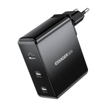 Sieninis įkroviklis, Essager, ECT2CA-MQB01-Z, 2xUSB-C, USB-A, 140W (juodas)