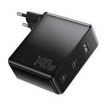 Sieninis įkroviklis, Essager, ECT2CA-MQB01-Z, 2xUSB-C, USB-A, 140W (juodas)