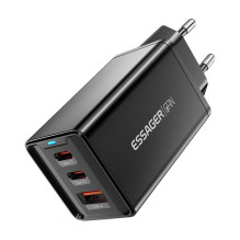 Sieninis įkroviklis, Essager, ECTAC-KSB01-Z, GaN, 2xUSB-C, USB-A, 67W (juoda)