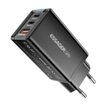 Sieninis įkroviklis, Essager, ECTAC-KSB01-Z, GaN, 2xUSB-C, USB-A, 67W (juoda)