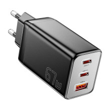 Sieninis įkroviklis, Essager, ECT67W-LJB01-Z, GaN, 2xUSB-C, USB-A, 67W (juoda)