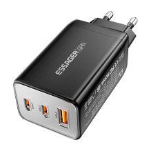 Sieninis įkroviklis, Essager, ECT67W-LJB01-Z, GaN, 2xUSB-C, USB-A, 67W (juoda)