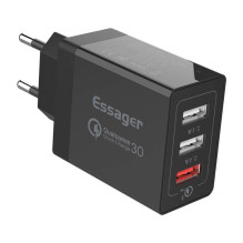 Sieninis įkroviklis Essager ECTQC3-FBB01 3xUSB 30W (juodas)