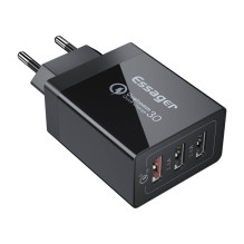 Sieninis įkroviklis Essager ECTQC3-FBB01 3xUSB 30W (juodas)