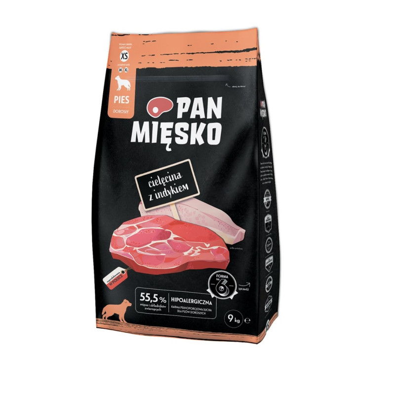 PAN MIĘSKO Veal with turkey XS - dry dog food - 9kg