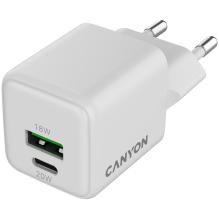 CANYON charger CU20AC GaN 20W 1xPD 1xQC EU White