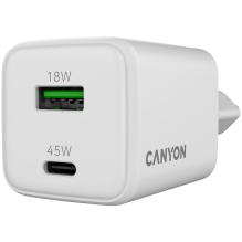 CANYON charger CU45AC GaN 45W 1xPD 1xQC EU White