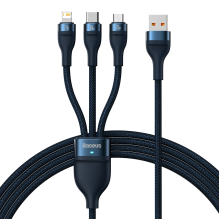 Baseus Flash Series Ⅱ 3in1 Fast Charging Cable USB-A to USB-C / Micro-USB / Lightning 66W 480Mbps 1.2m Blue