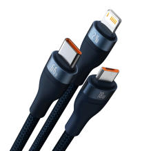 Baseus Flash Series Ⅱ 3in1 Fast Charging Cable USB-A to USB-C / Micro-USB / Lightning 66W 480Mbps 1.2m Blue