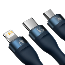 Baseus Flash Series Ⅱ 3in1 Fast Charging Cable USB-A to USB-C / Micro-USB / Lightning 66W 480Mbps 1.2m Blue