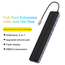 Baseus EliteJoy Gen2 universal USB HUB 12in1 with USB-C cable 25cm notebook stand USB-A / USB-C / DP / HDMI / SD / TF / 