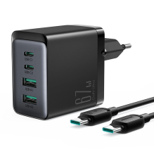 Joyroom GaN charger 67W 4 ports (2x USB, 2x USB C) black (TCG02) + USB C - USB C cable 100W 1.2m