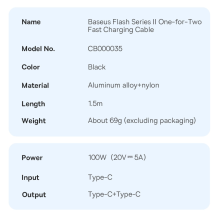Baseus Flash Series Ⅱ Fast Charging Cable 2in1 USB-C - 2xUSB-C 100W 1.5m black