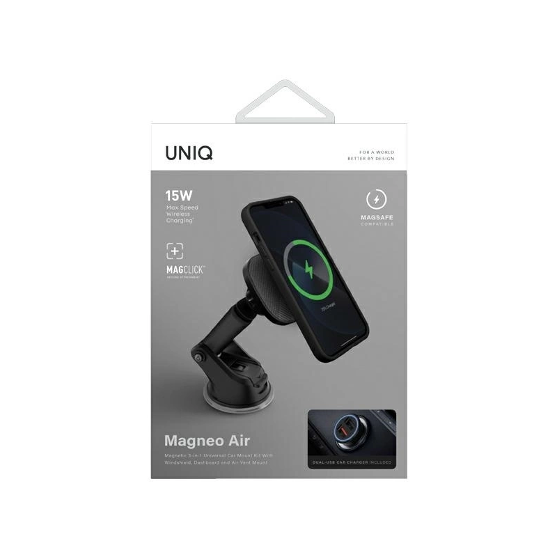 Uniq Magneo car holder with inductive charger for cockpit / window - gray