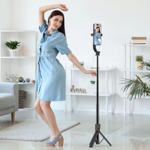 Tech-Protect L04S Bluetooth selfie stick with tripod up to 95cm and 360 head - black