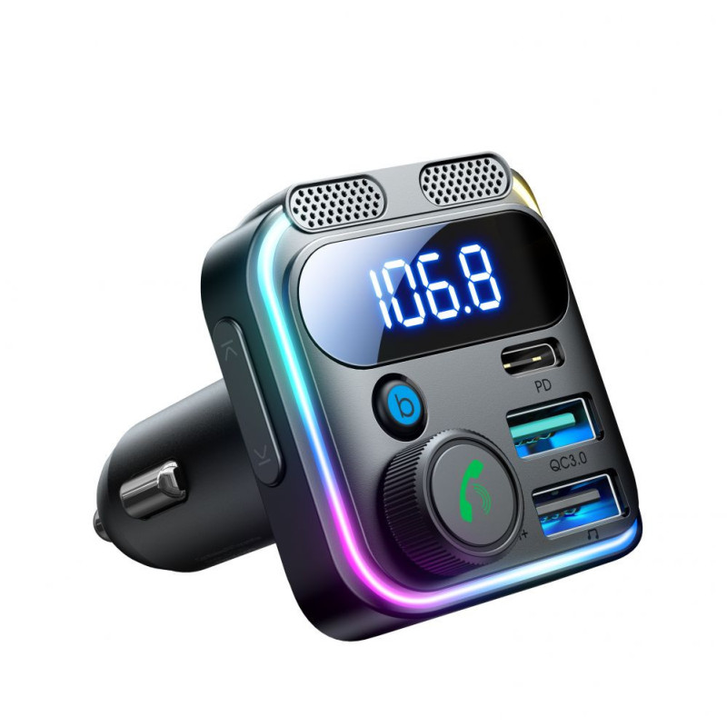 Joyroom Joyroom JR-CCB01 48W FM transmitter 2x USB-A USB-C with dual microphone - black