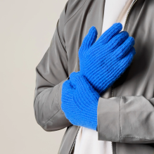 Braided telephone gloves with cutouts for fingers - blue