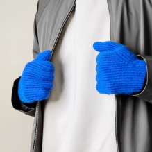 Braided telephone gloves with cutouts for fingers - blue