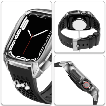 Kingxbar CYF148 2in1 Rugged Case for Apple Watch SE, 6, 5, 4 (44 mm) Stainless Steel with Strap Silver