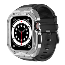 Kingxbar CYF140 2in1 tvirtas dėklas, skirtas Apple Watch SE, 6, 5, 4 (44 mm) nerūdijantis plienas su sidabriniu dirželiu