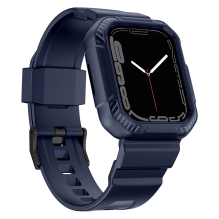 Kingxbar CYF106 2in1 šarvuotas dėklas Apple Watch SE, 9, 8, 7, 6, 5, 4, 3, 2, 1 (41, 40, 38 mm) su mėlynos spalvos dirže