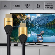 Qoltec 50356 HDMI v2.1 kabelis Itin didelės spartos 8K, 60Hz, 28AWG, GOLD, 3m